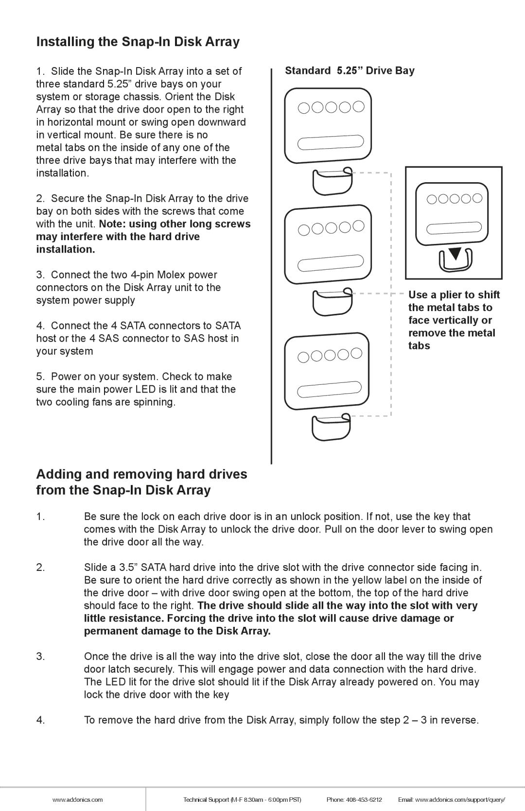 Addonics Technologies AESN5DA35 manual Installing the Snap-In Disk Array 