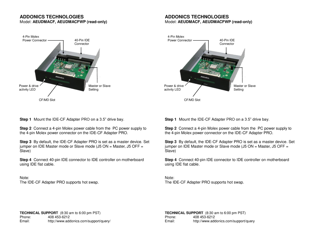 Addonics Technologies AEUDMACFWP manual Addonics Technologies, Model AEUDMACF, Aeudmacfwp read-only 