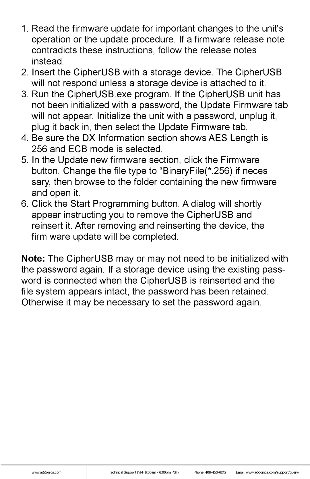 Addonics Technologies CA256USB manual Technical Support M-F 830am 600pm PST Phone 