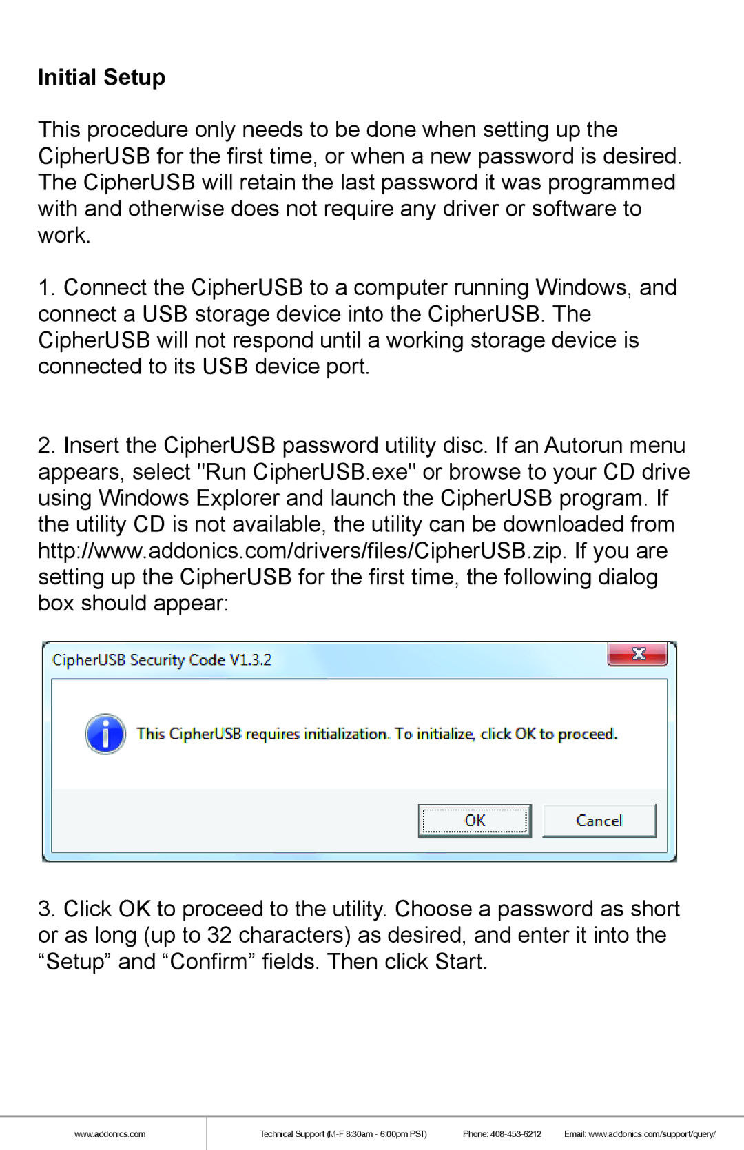 Addonics Technologies CA256USB manual Initial Setup 