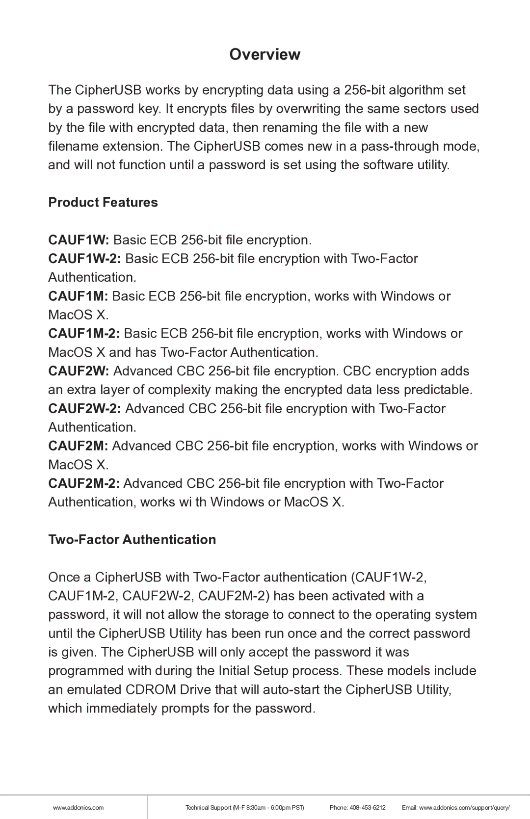 Addonics Technologies CAUF1M-2, CAUF1W-2, CAUF2W-2, CAUF2M-2 manual Product Features, Two-Factor Authentication 