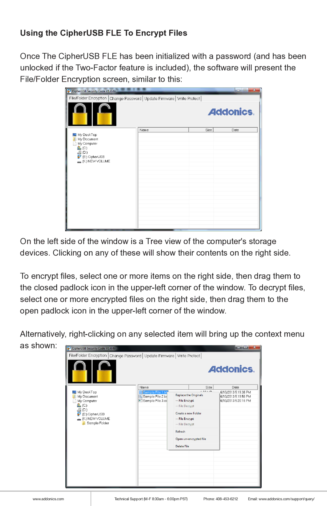 Addonics Technologies CAUF1W-2, CAUF1M-2, CAUF2W-2, CAUF2M-2 manual Using the CipherUSB FLE To Encrypt Files 