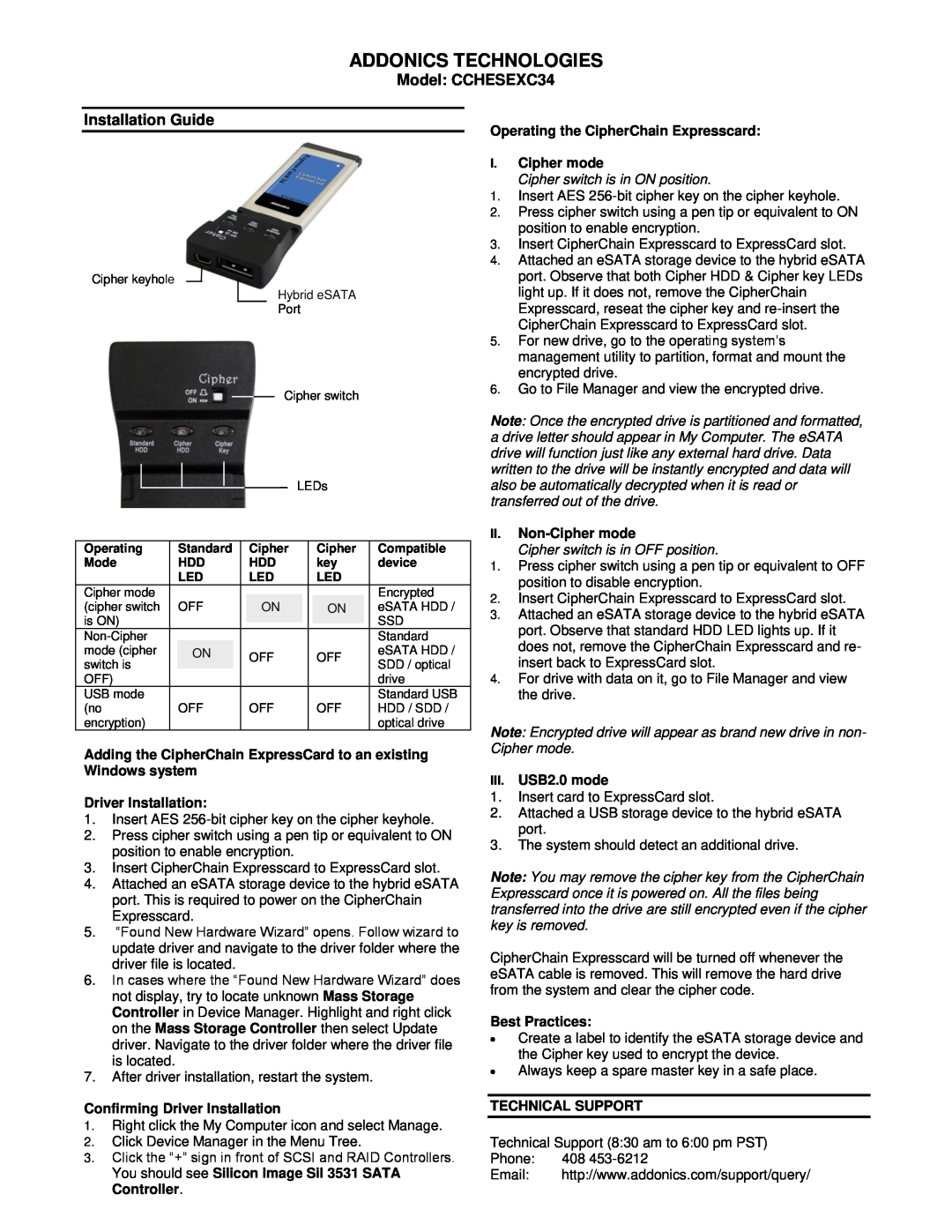Addonics Technologies manual Addonics Technologies, Model CCHESEXC34, Installation Guide, Driver Installation 