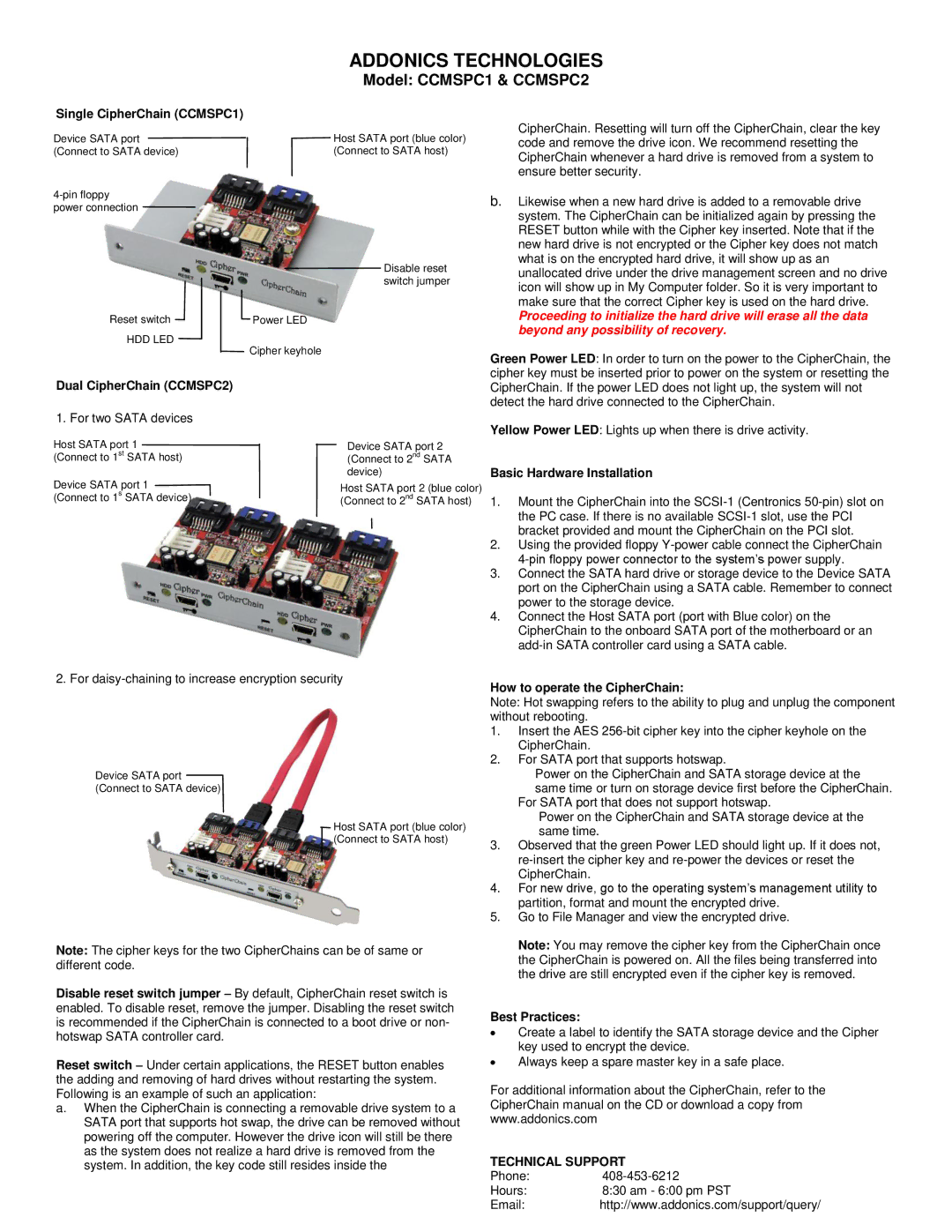 Addonics Technologies manual Addonics Technologies, Model CCMSPC1 & CCMSPC2 