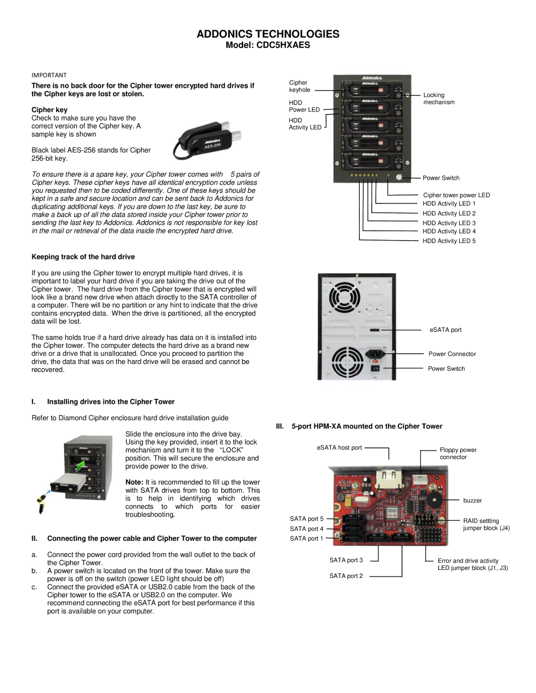 Addonics Technologies CDC5HXAES manual Keeping track of the hard drive, Installing drives into the Cipher Tower 