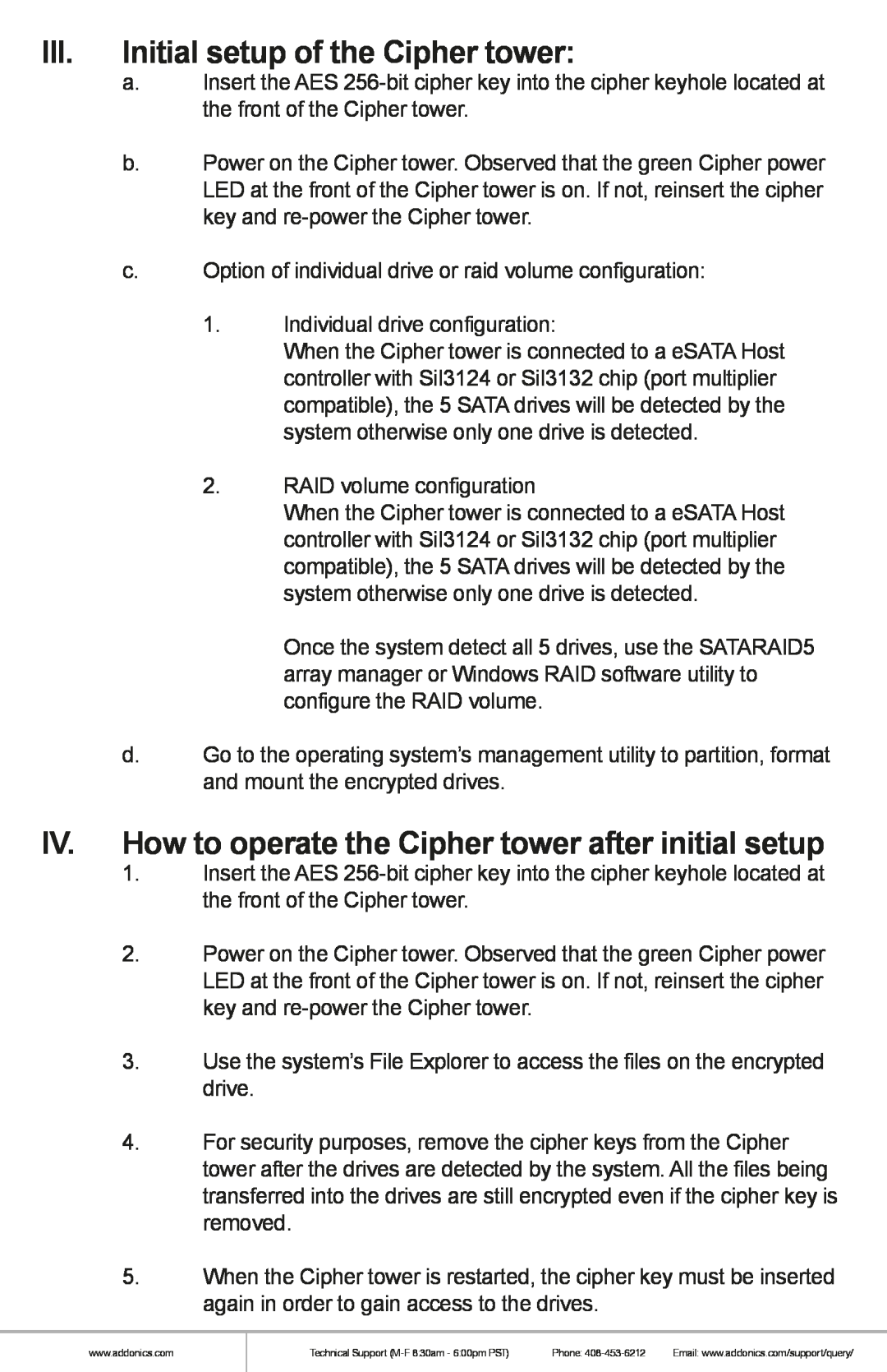 Addonics Technologies CRT535PES manual III. Initial setup of the Cipher tower 