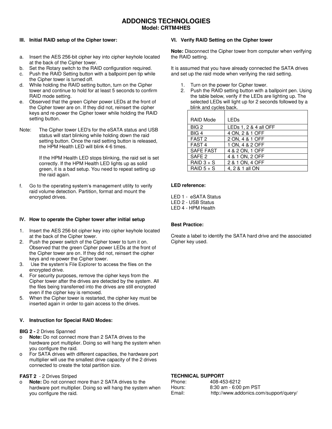 Addonics Technologies CRTM4HES III. Initial RAID setup of the Cipher tower, VI. Verify RAID Setting on the Cipher tower 