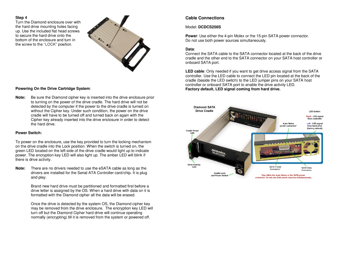 Addonics Technologies DCDCS256U manual Powering On the Drive Cartridge System Power Switch, Model DCDCS256S, Data 