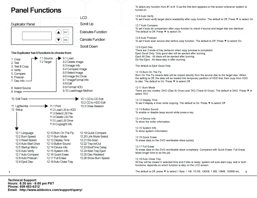 Addonics Technologies DDU3SAS manual Panel Functions, Duplicator Panel, Scroll Up Executes Function 