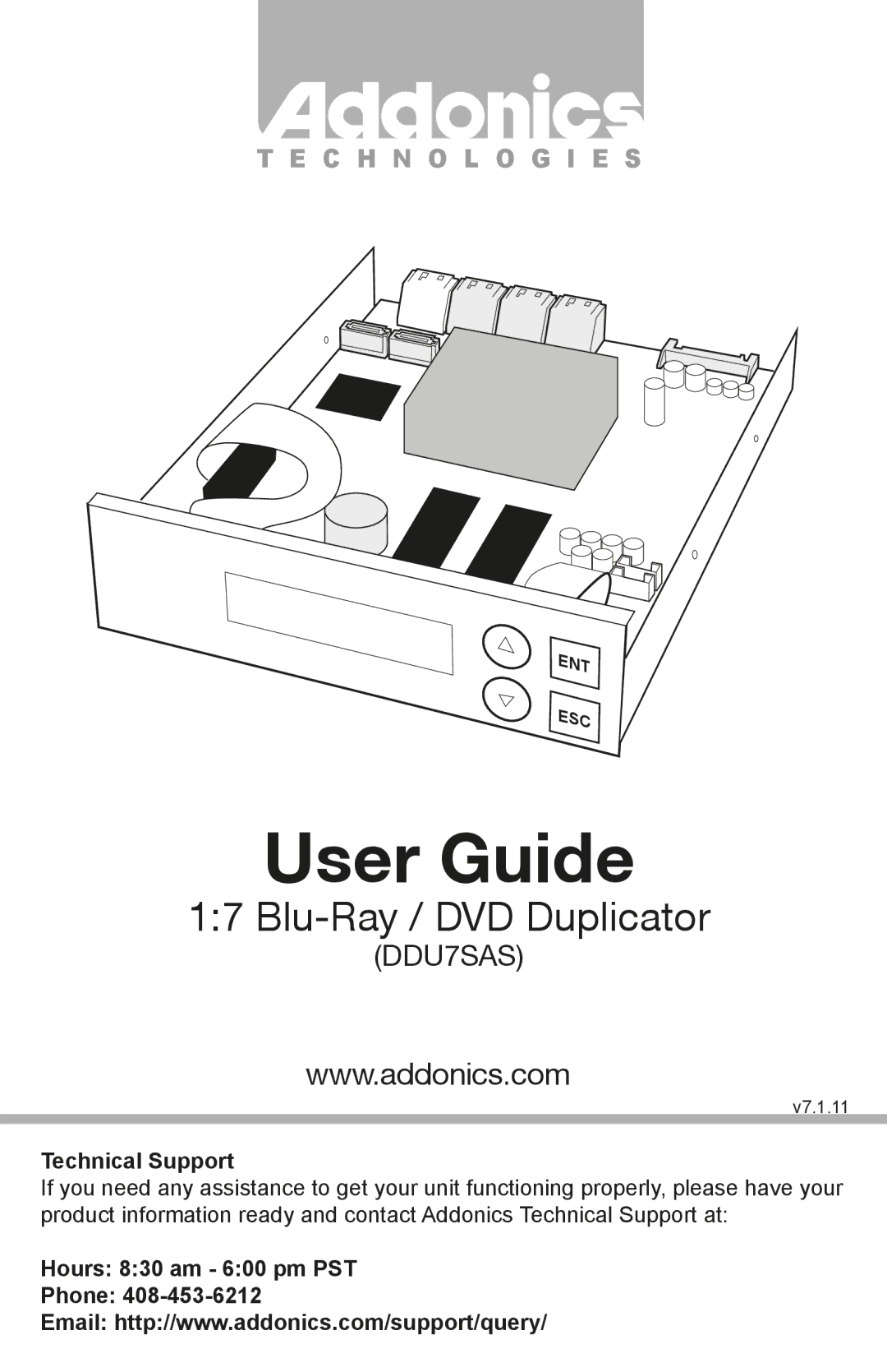 Addonics Technologies DDU7SAS manual Technical Support, Hours 830 am 600 pm PST Phone 