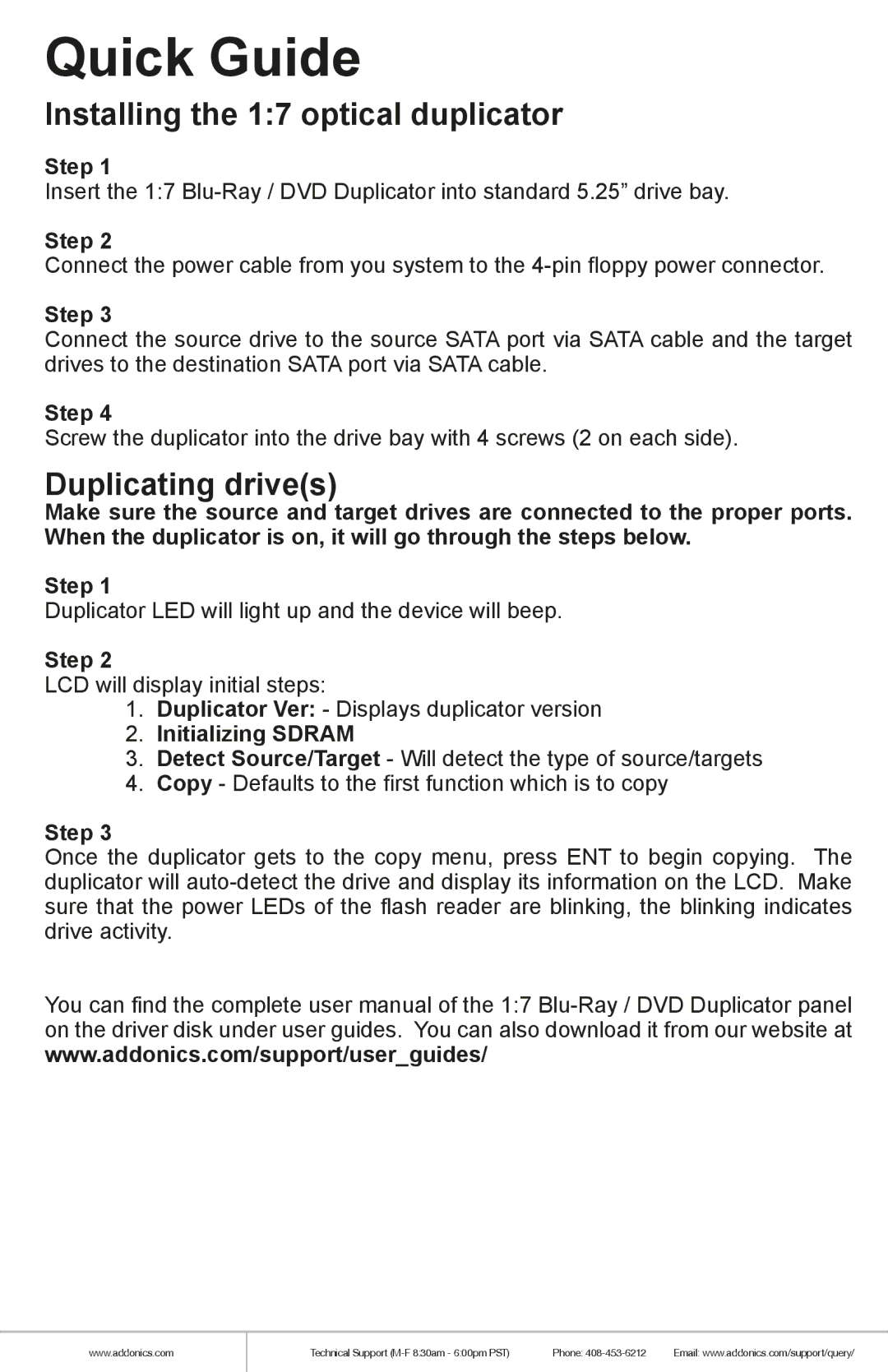 Addonics Technologies DDU7SAS manual Quick Guide, Step, Initializing Sdram 