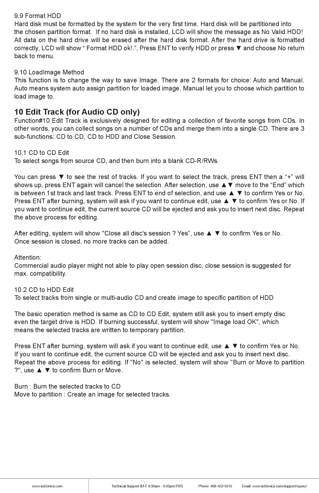 Addonics Technologies DDU7SAS manual Edit Track for Audio CD only 