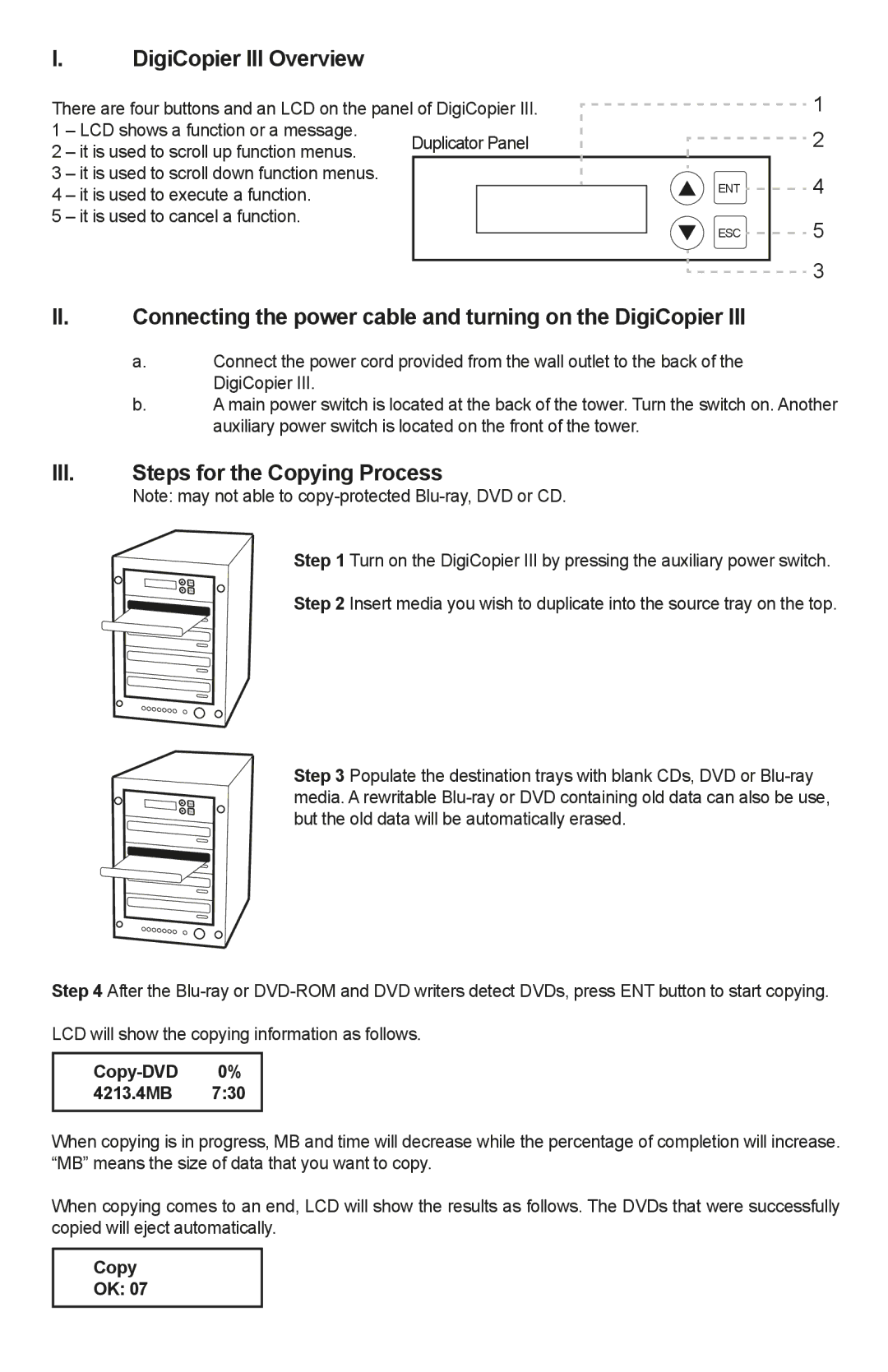 Addonics Technologies DGBRC3 manual DigiCopier III Overview, III. Steps for the Copying Process, Copy-DVD 0% 4213.4MB 
