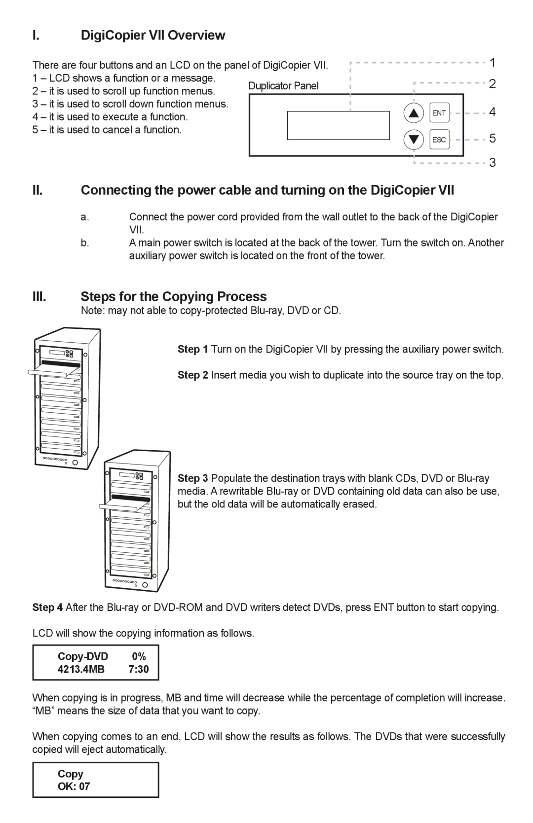 Addonics Technologies DGBRC7 manual DigiCopier VII Overview, III. Steps for the Copying Process, Copy-DVD 0% 4213.4MB 