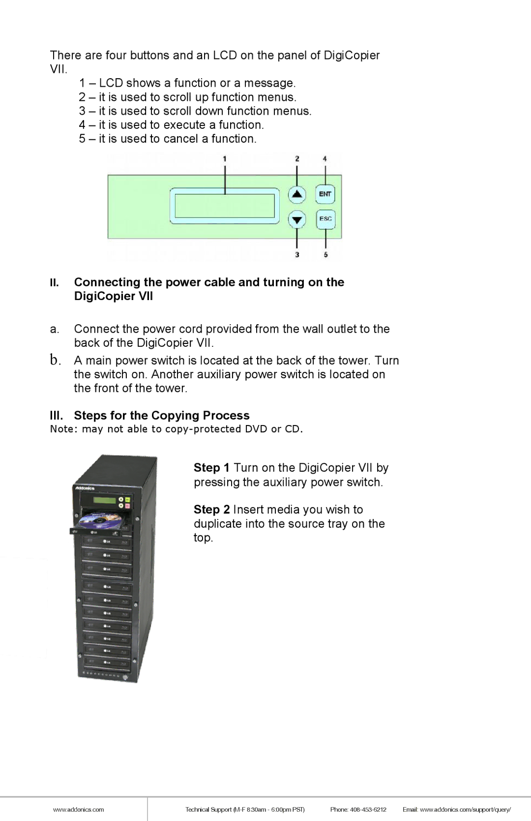 Addonics Technologies DGC11 manual II. Connecting the power cable and turning on the DigiCopier 