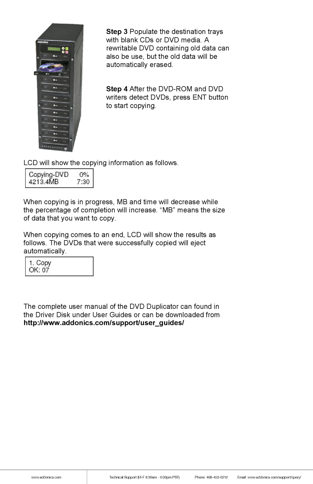 Addonics Technologies DGC11 manual Technical Support M-F 830am 600pm PST Phone 