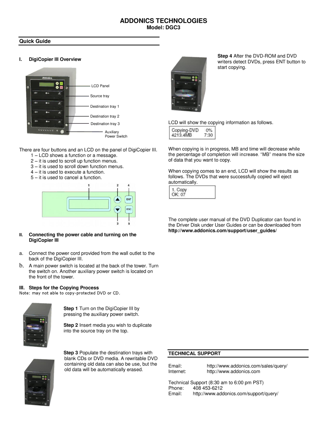 Addonics Technologies user manual Addonics Technologies, Model DGC3 Quick Guide, DigiCopier III Overview 