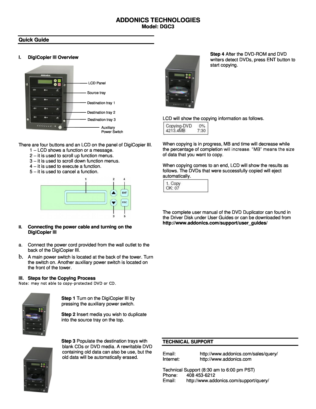 Addonics Technologies user manual Addonics Technologies, Model DGC3 Quick Guide, I. DigiCopier III Overview 