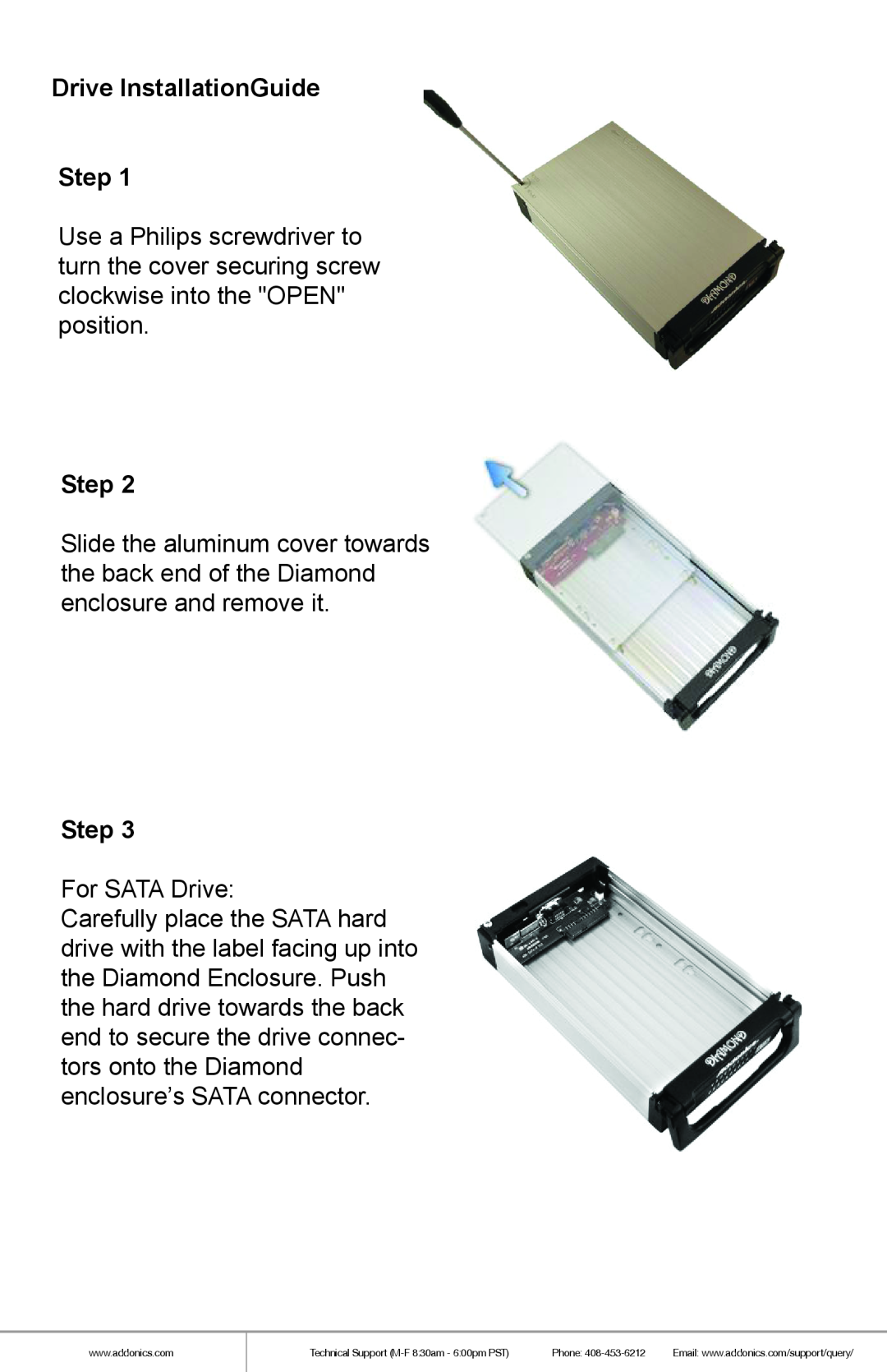 Addonics Technologies HD9SITDRHS manual Drive InstallationGuide Step, For SATA Drive 
