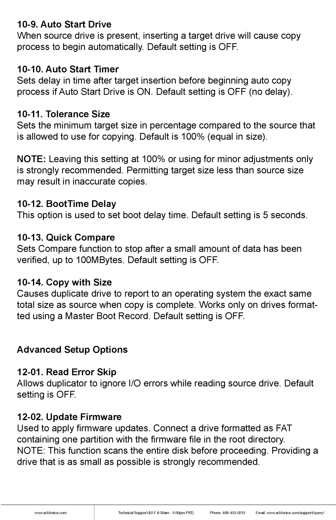 Addonics Technologies HD9SITDRHS manual Auto Start Drive, Auto Start Timer, Tolerance Size, BootTime Delay, Quick Compare 