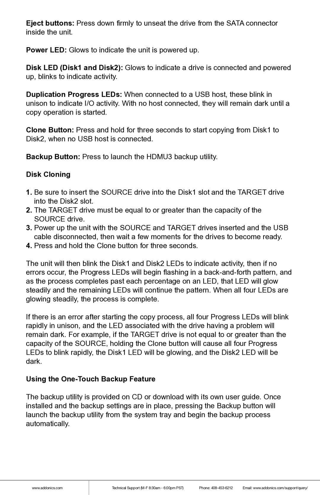 Addonics Technologies HDMU3 manual Disk Cloning, Using the One-Touch Backup Feature 