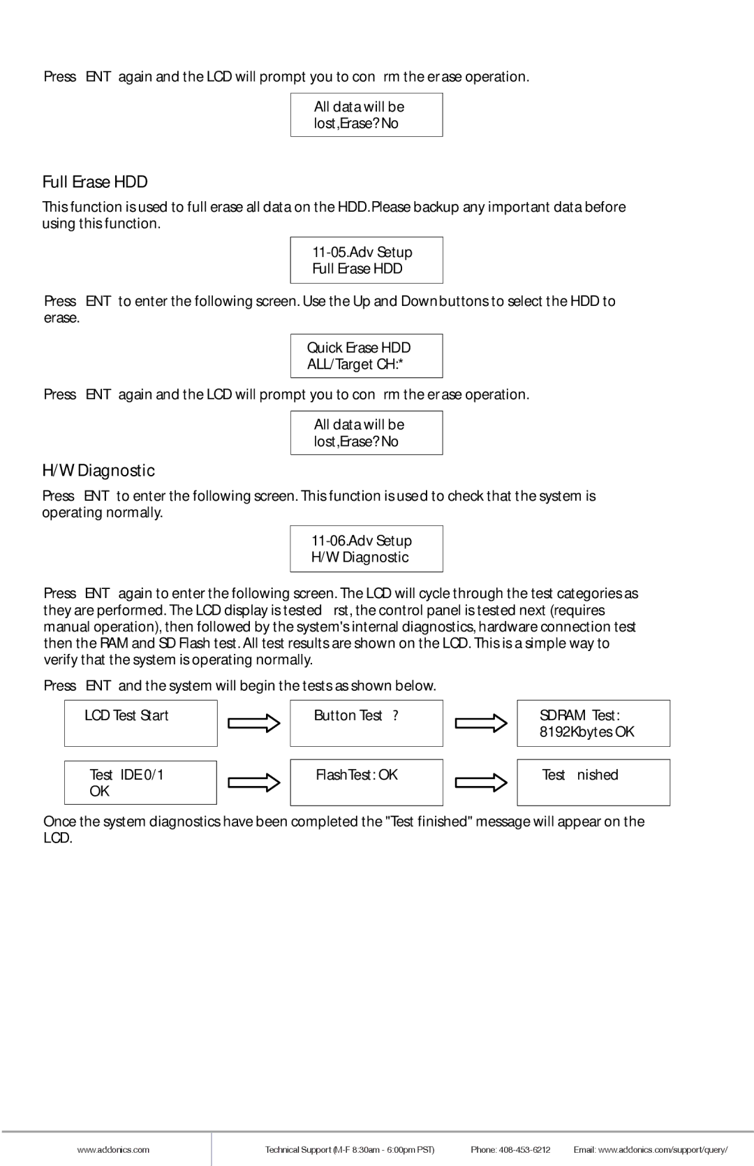 Addonics Technologies HDUS11325DX manual Full Erase HDD, Diagnostic 