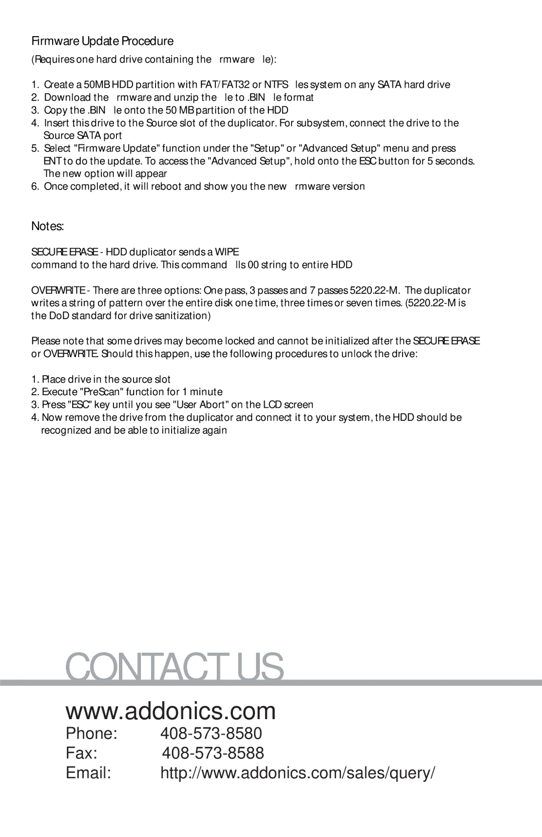 Addonics Technologies HDUS11325DX manual Firmware Update Procedure 