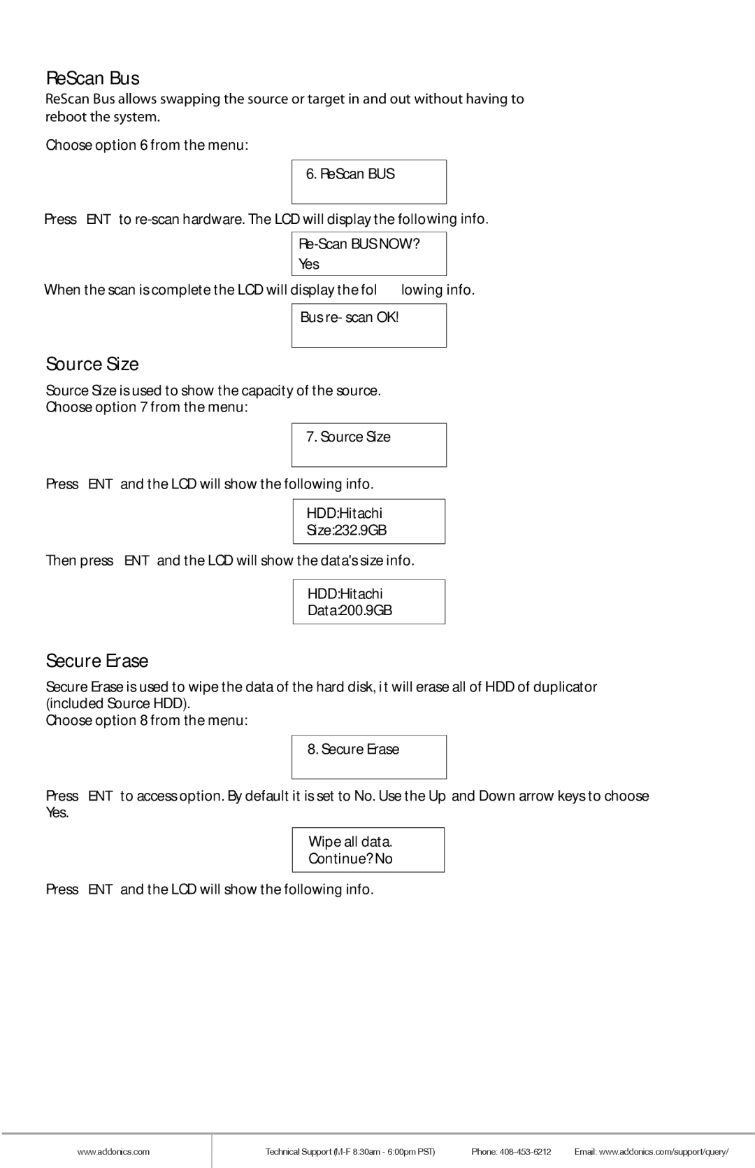 Addonics Technologies HDUS11325DX manual ReScan Bus, Source Size, Secure Erase 