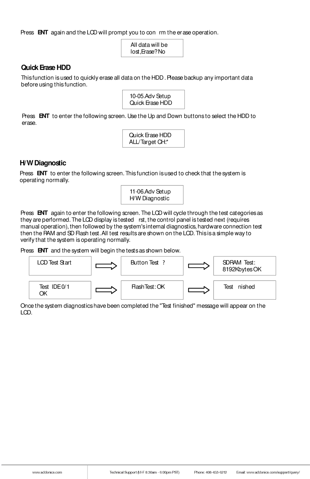 Addonics Technologies HDUSI325AES manual Quick Erase HDD, Diagnostic 