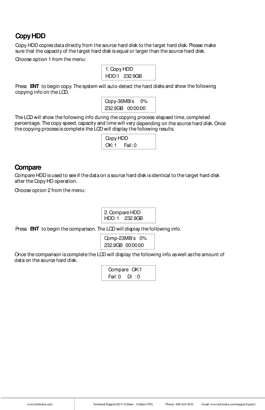 Addonics Technologies HDUSI325AES manual Copy HDD, Compare 