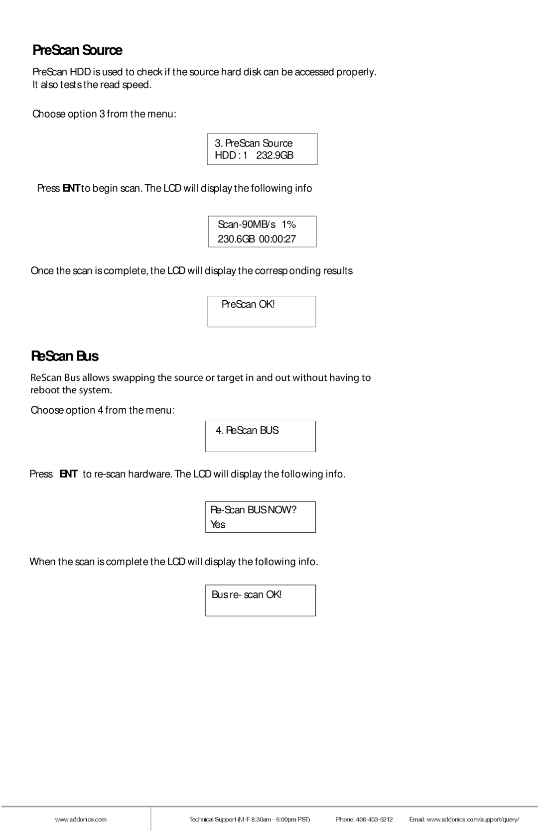 Addonics Technologies HDUSI325AES manual PreScan Source, ReScan Bus 