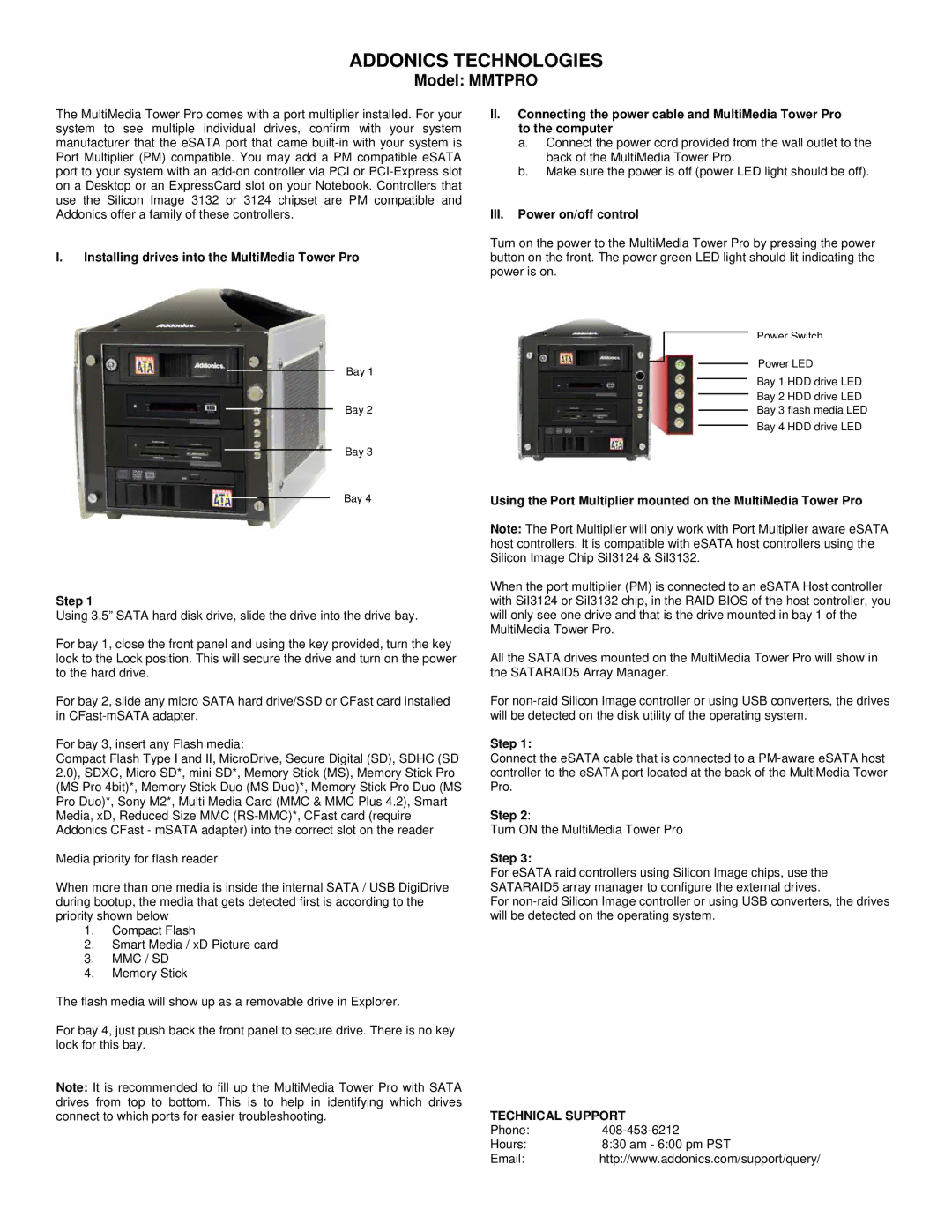 Addonics Technologies MMTPRO manual Addonics Technologies, Model Mmtpro, III. Power on/off control, Step 