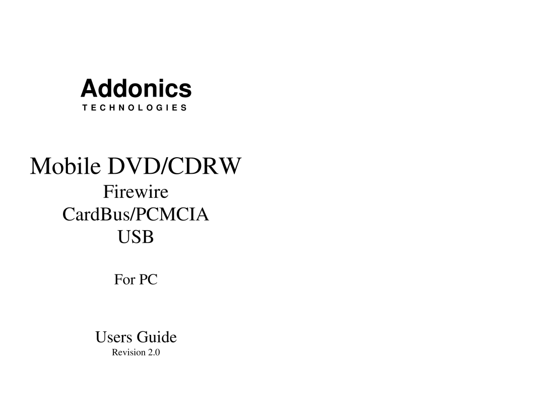 Addonics Technologies Mobile DVD/CDRW manual Addonics 