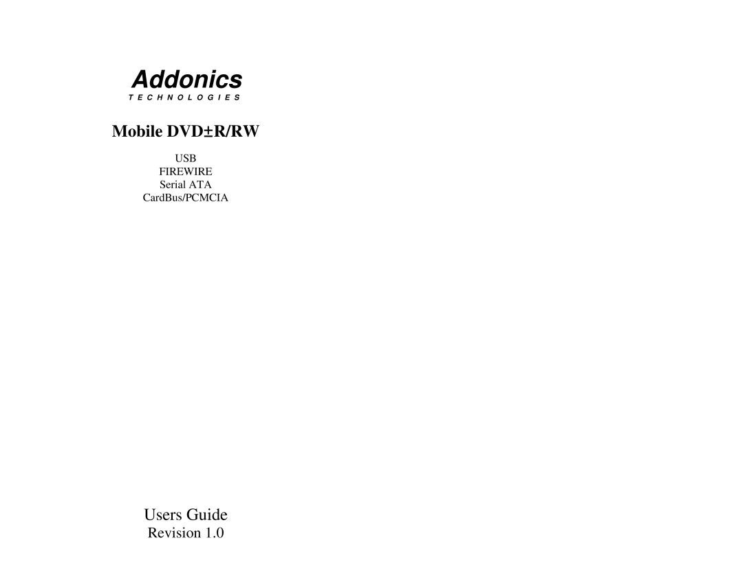 Addonics Technologies Mobile DVDR/RW manual Addonics 