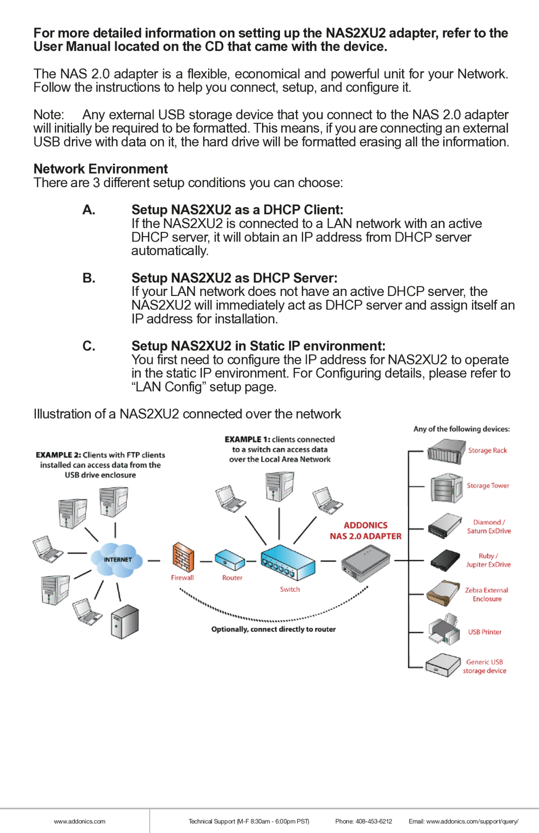 Addonics Technologies manual Network Environment, Setup NAS2XU2 as a Dhcp Client, Setup NAS2XU2 as Dhcp Server 