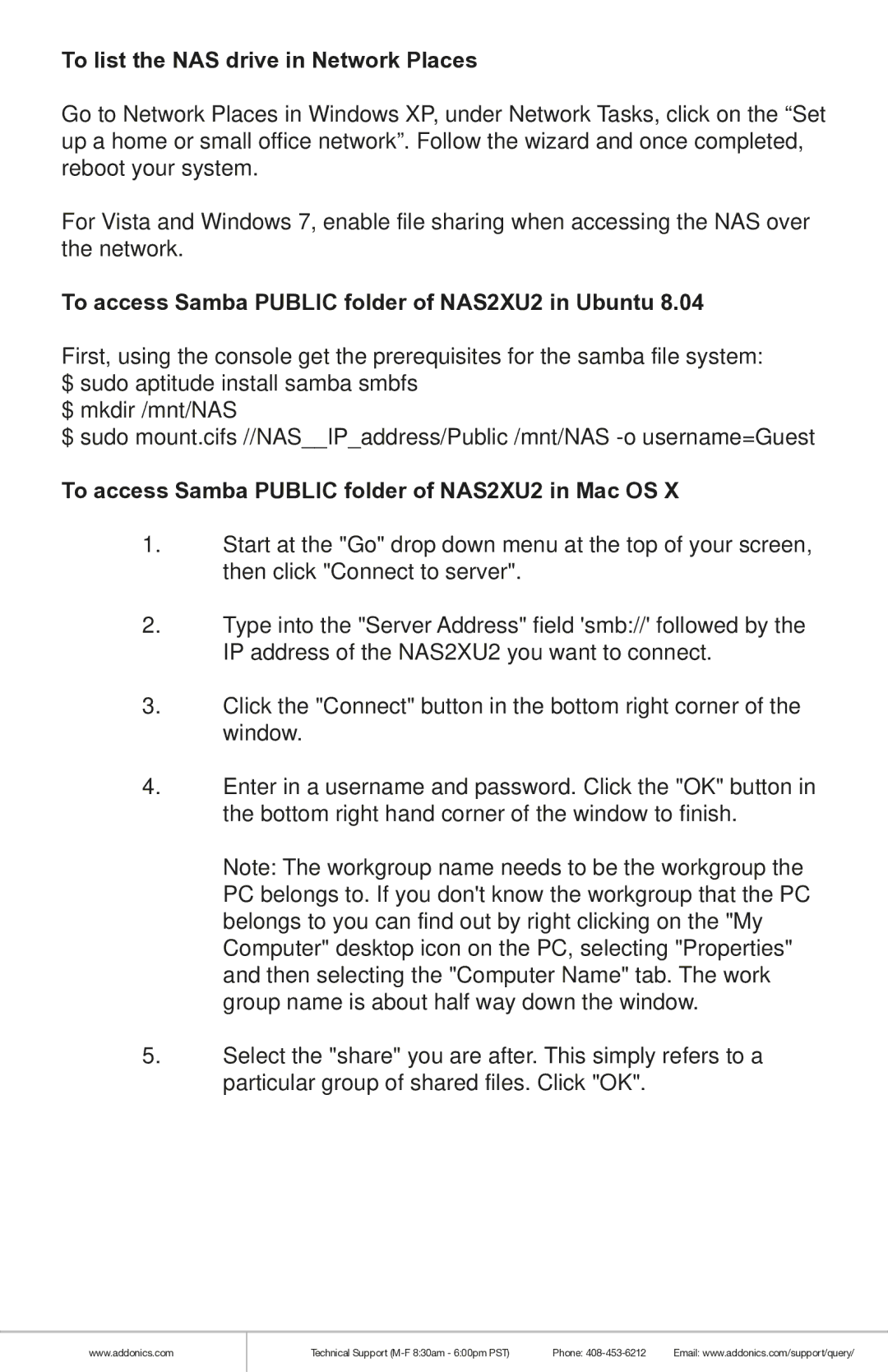 Addonics Technologies manual To list the NAS drive in Network Places, To access Samba Public folder of NAS2XU2 in Ubuntu 