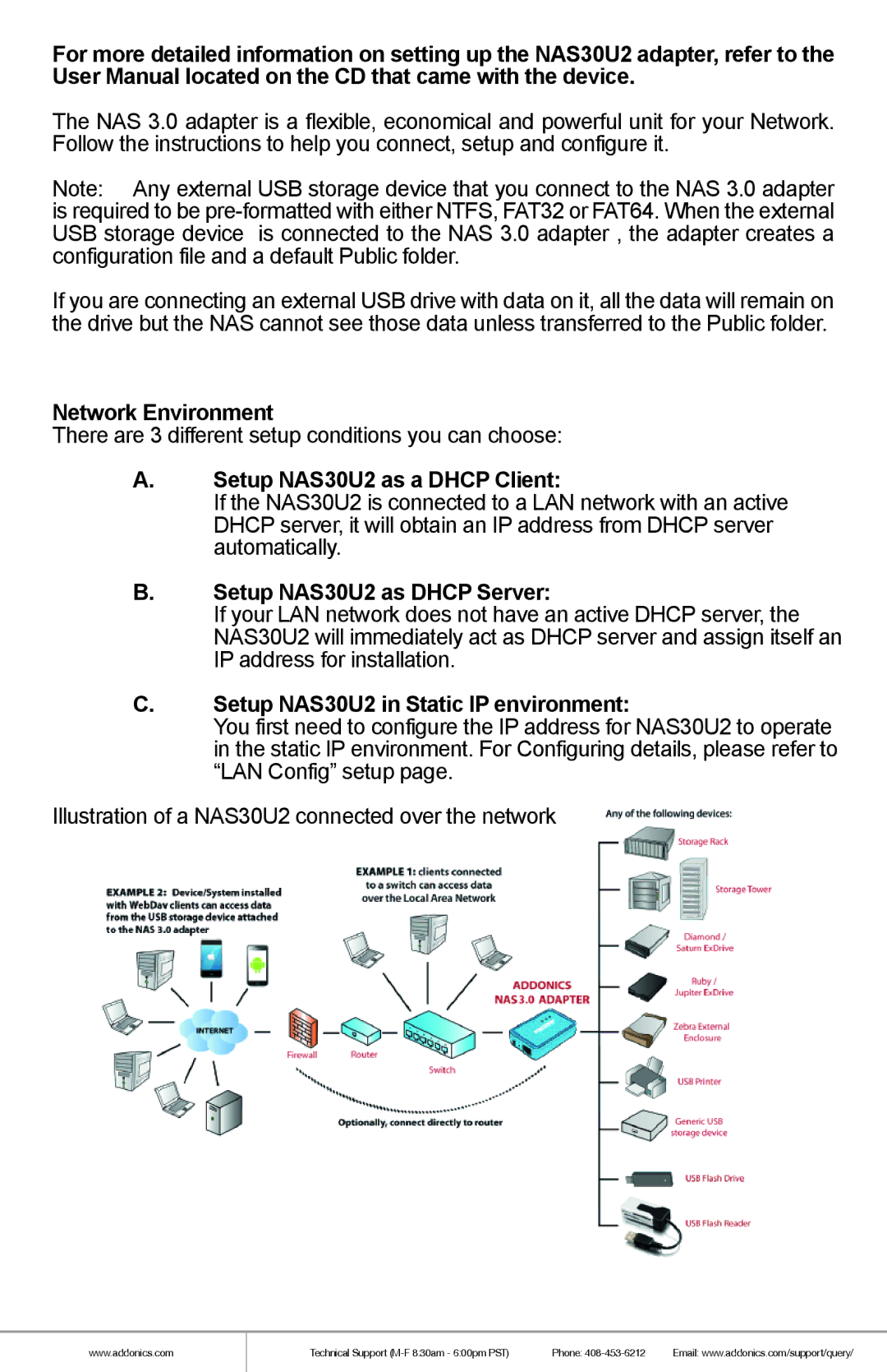 Addonics Technologies manual Network Environment, Setup NAS30U2 as a Dhcp Client, Setup NAS30U2 as Dhcp Server 