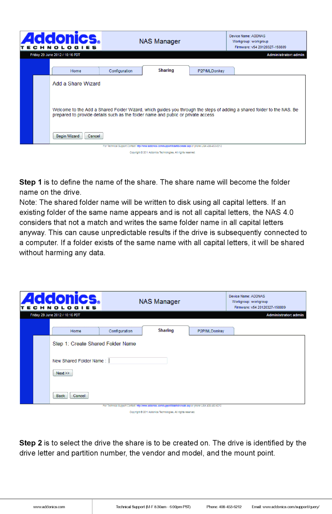 Addonics Technologies NAS40ESU manual Technical Support M-F 830am 600pm PST Phone 