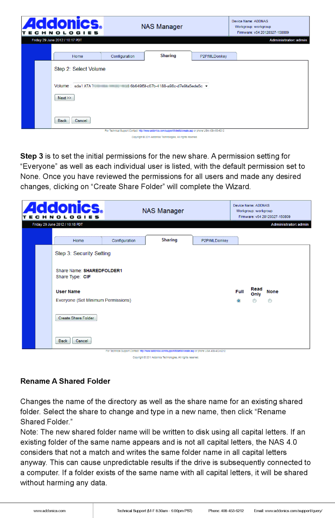 Addonics Technologies NAS40ESU manual Rename a Shared Folder 