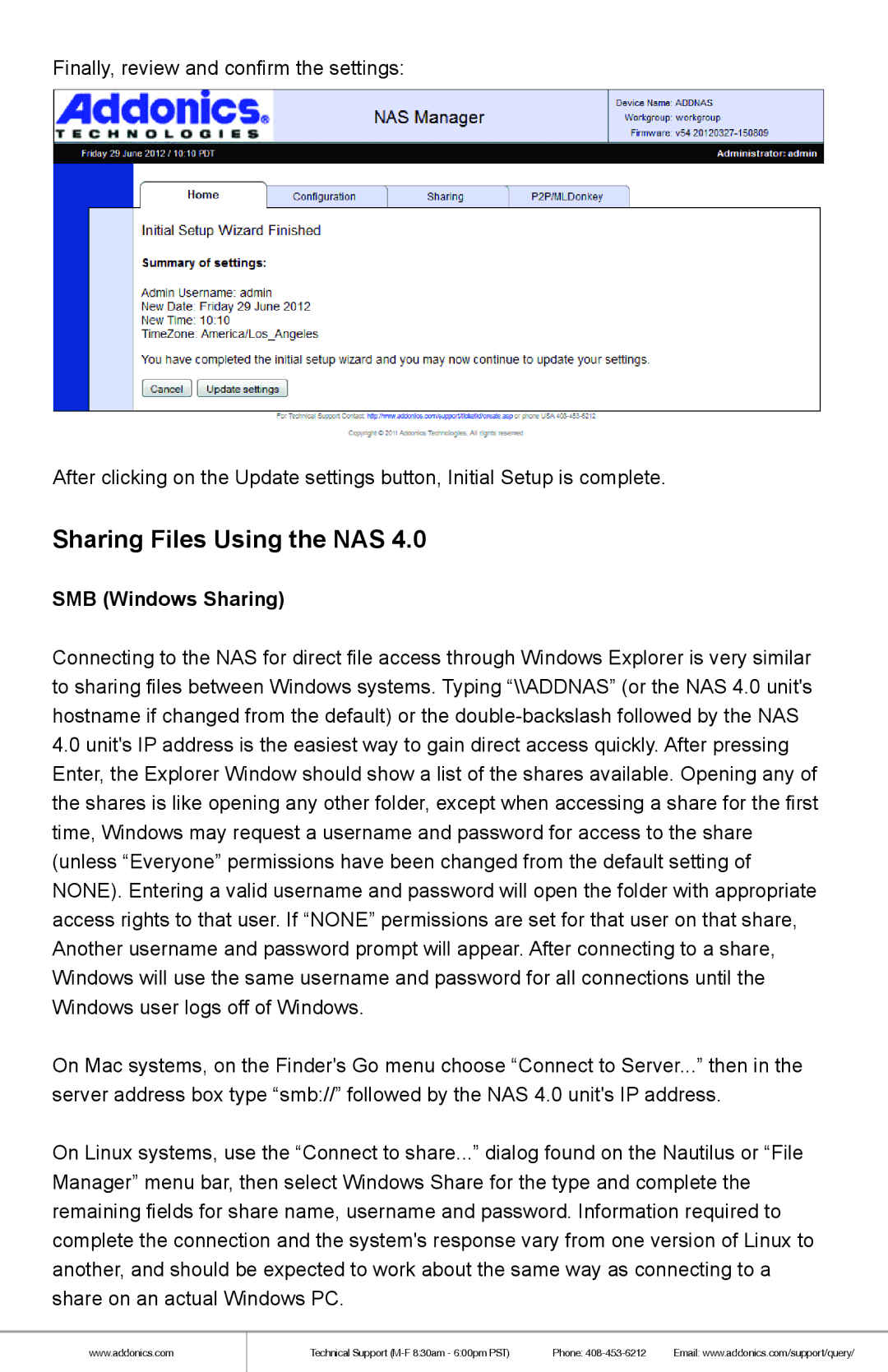 Addonics Technologies NAS40ESU manual Sharing Files Using the NAS, SMB Windows Sharing 