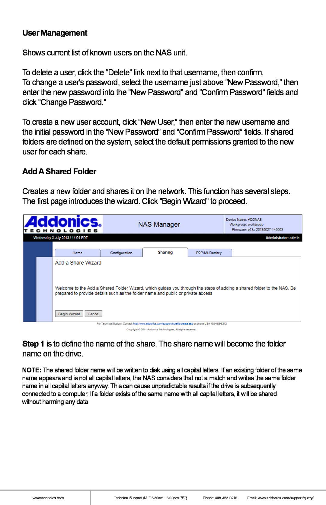 Addonics Technologies NAS4RM manual User Management, Add A Shared Folder 