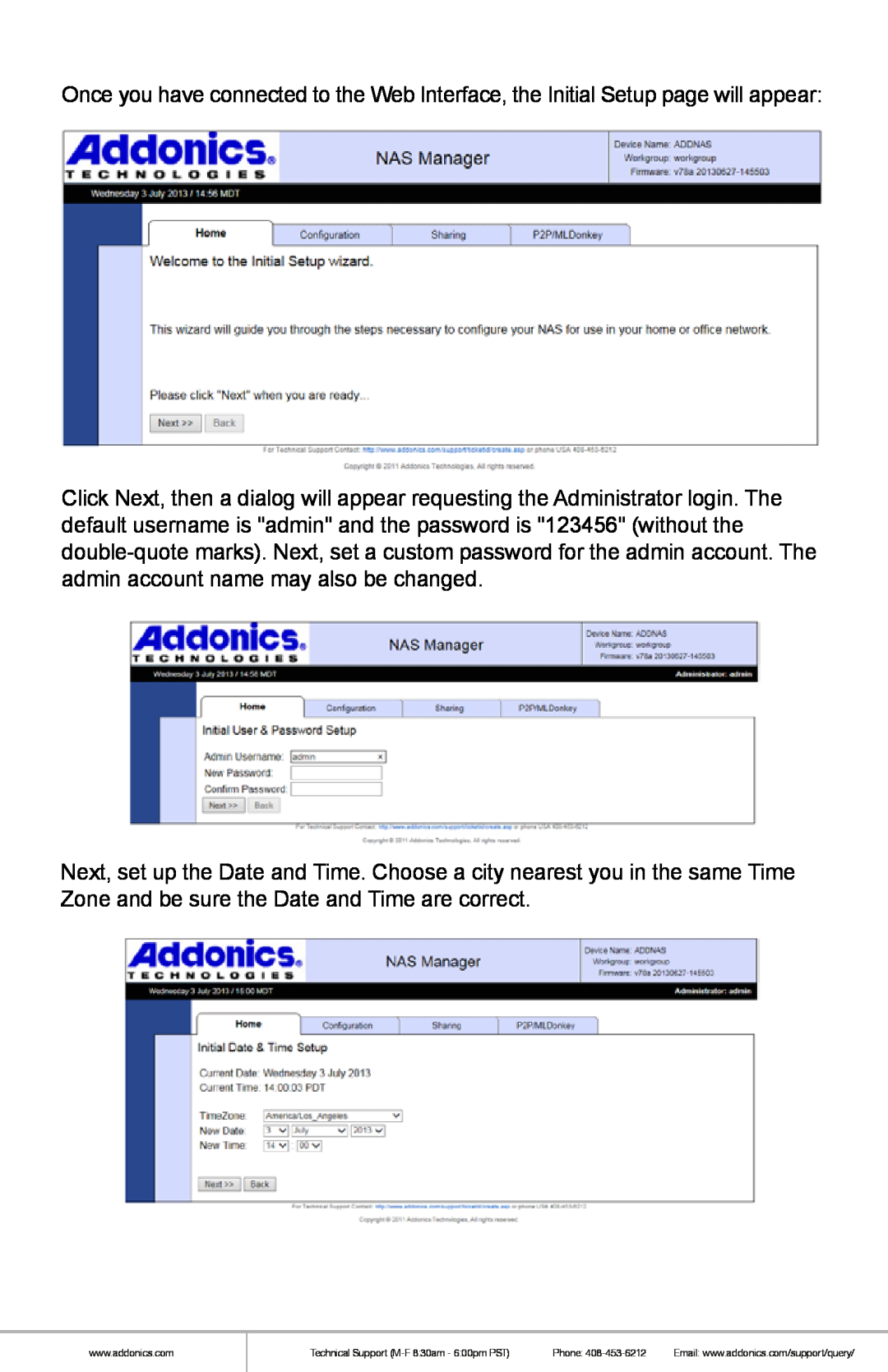 Addonics Technologies NAS4RM manual Once you have connected to the Web Interface, the Initial Setup page will appear 