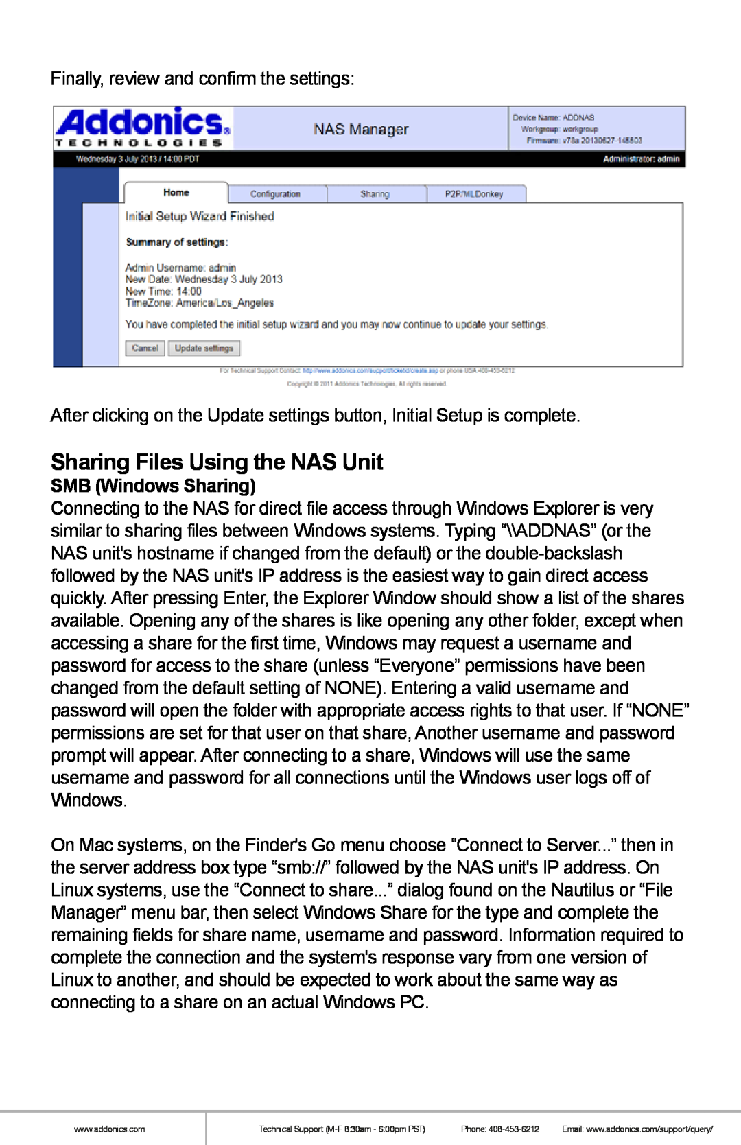 Addonics Technologies NAS4RM manual Sharing Files Using the NAS Unit, SMB Windows Sharing 