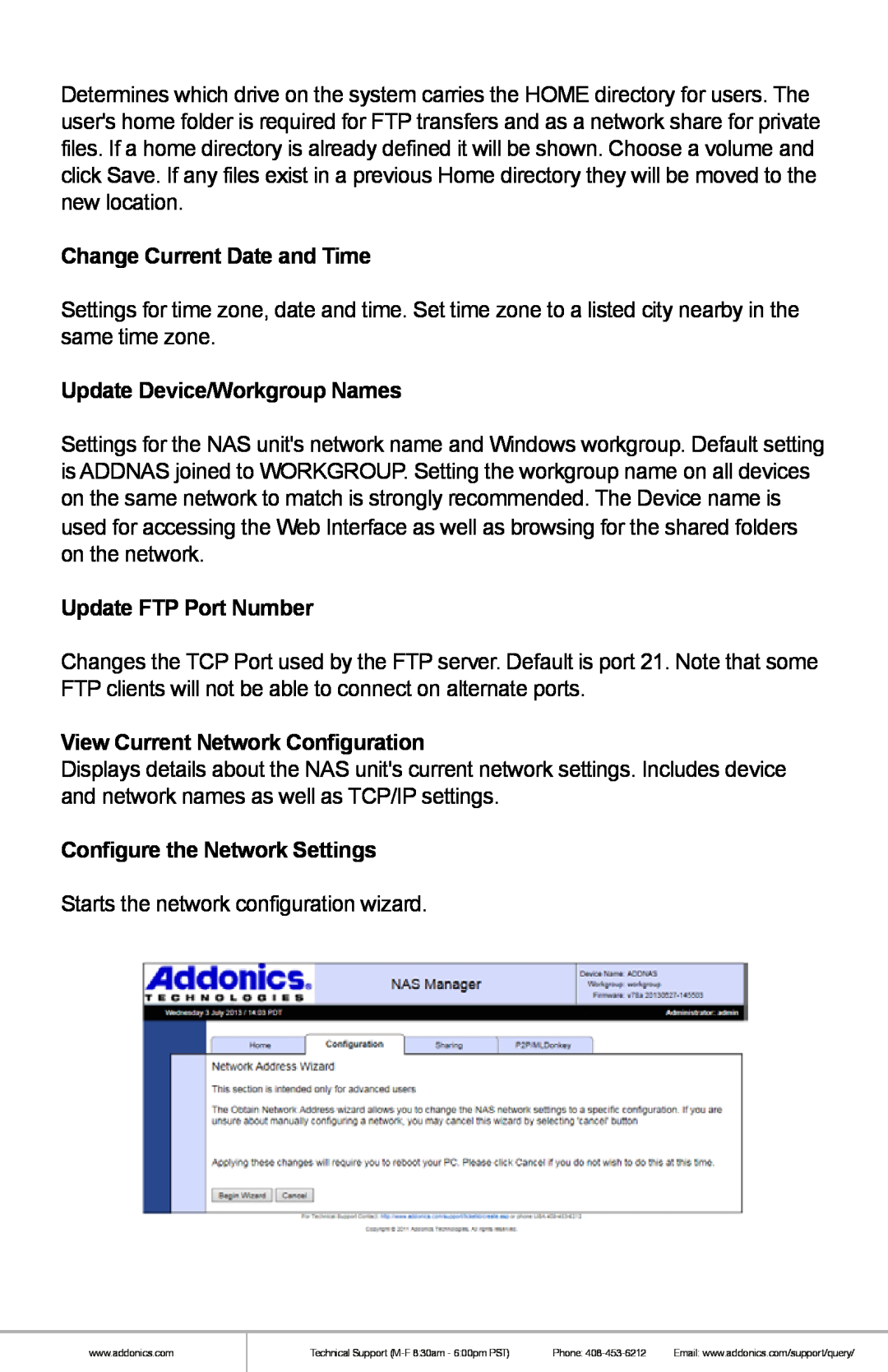 Addonics Technologies NAS4RM manual Change Current Date and Time, Update Device/Workgroup Names, Update FTP Port Number 