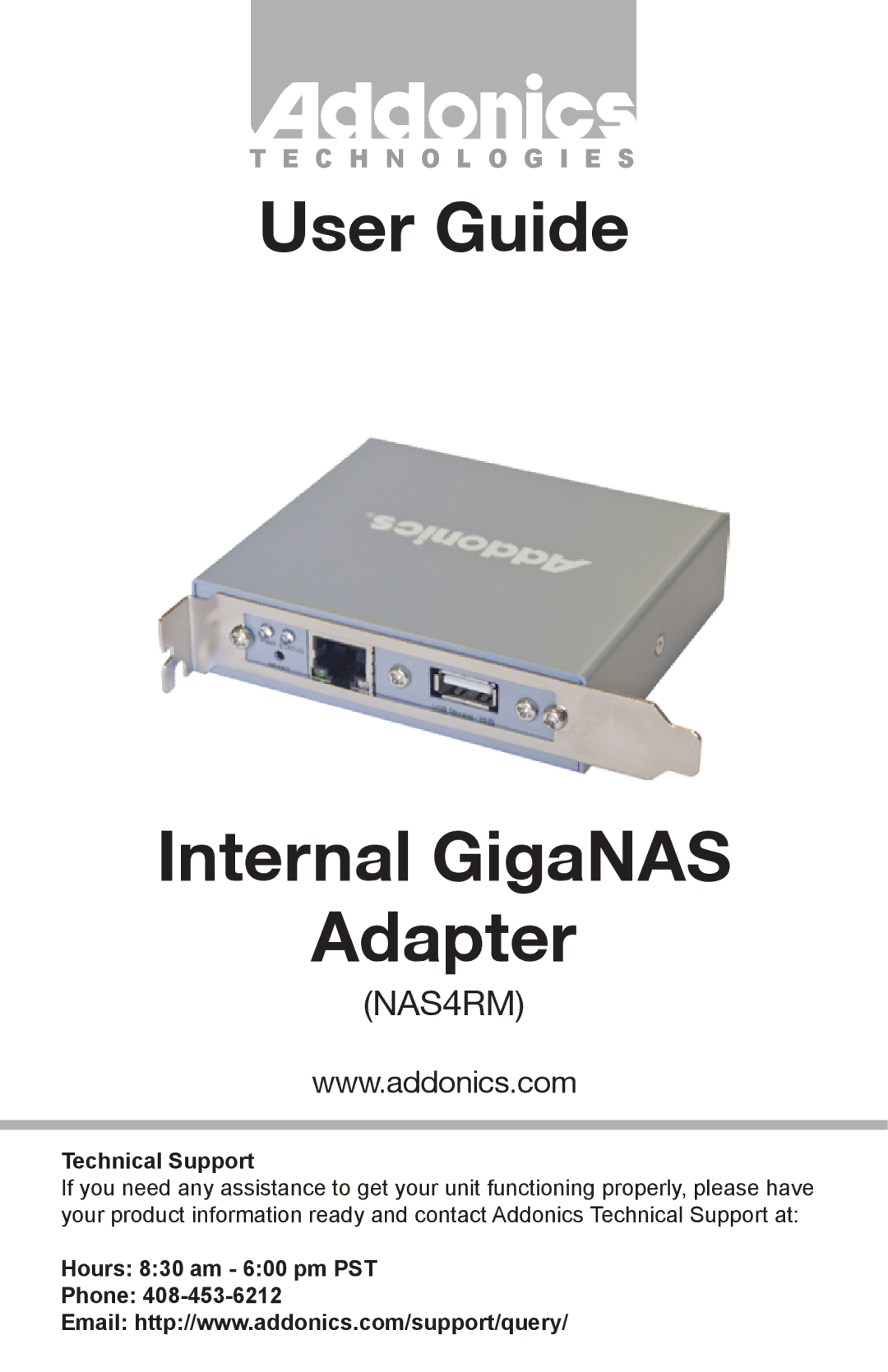 Addonics Technologies NAS4RM manual User Guide Internal GigaNAS Adapter 