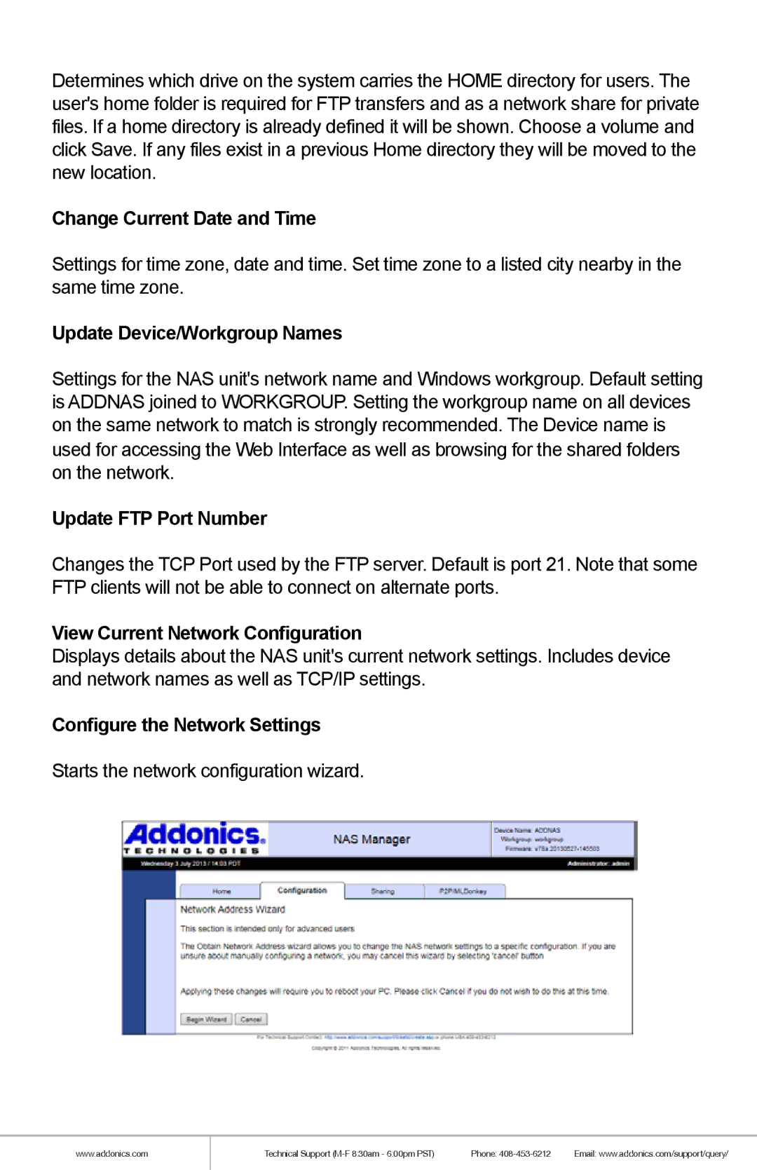 Addonics Technologies NAS4RM manual Change Current Date and Time, Update Device/Workgroup Names, Update FTP Port Number 