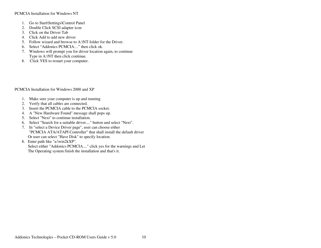 Addonics Technologies PCMCIA manual 