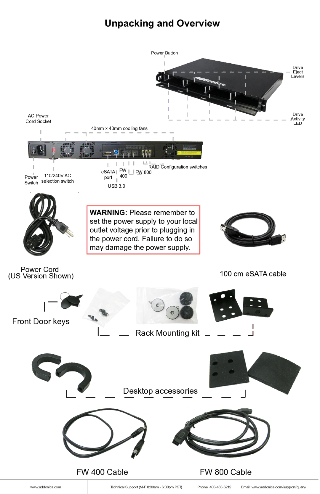 Addonics Technologies R1ESU3F manual Unpacking and Overview 