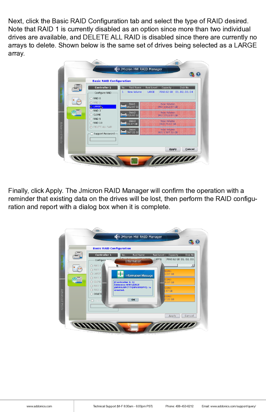 Addonics Technologies R1ESU3F manual Technical Support M-F 830am 600pm PST Phone 