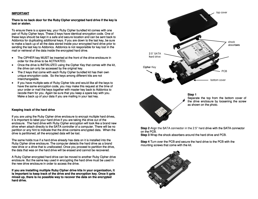 Addonics Technologies RCED256EU, RCED256ES manual Keeping track of the hard drive, Step 